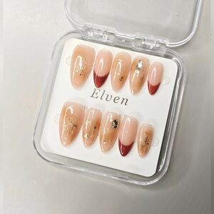 Nude and Red Almond Shape Handmade Press-On Nails